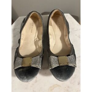 Cole Haan Tali Grey Velvet Glitter Bow Ballet Flats Size 6 Womens Slip On‎